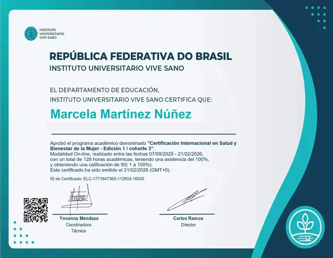 Certificación Internacional en Salud y Bienestar de la Mujer, Instituto Universitario Vive Sano